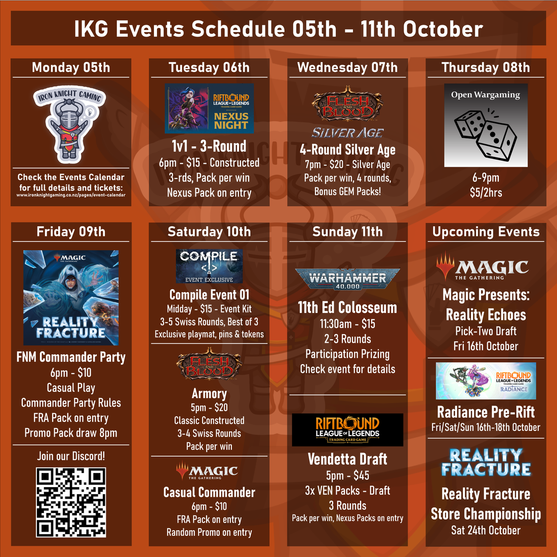 IKG Events Schedule 05th -11th October