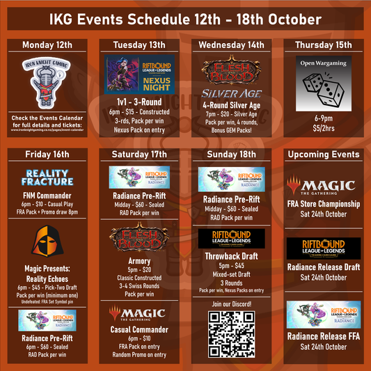 IKG Events Schedule 12th - 18th October 2026
