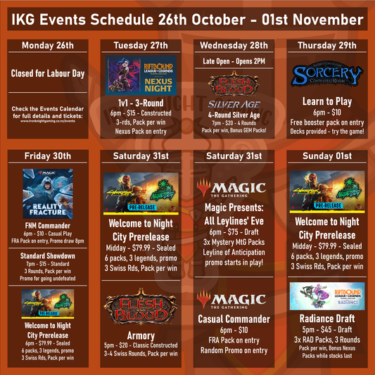 IKG Events Schedule 26th October - 01st November