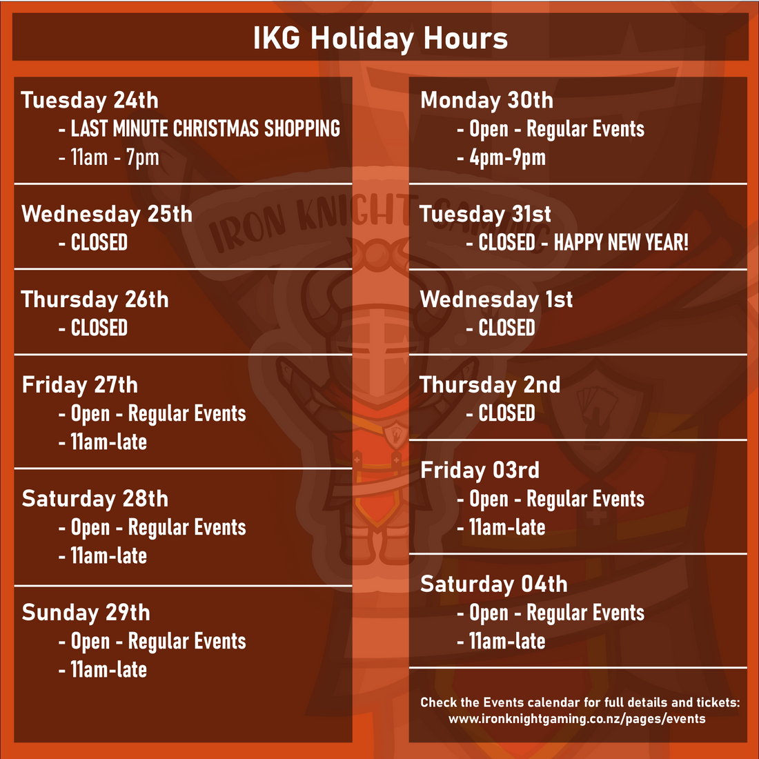 Holiday Hours