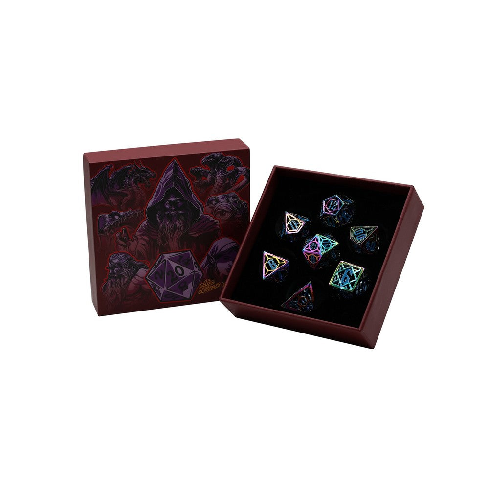 LPG Dice Metal RPG Set Diamond Rainbow/Blue