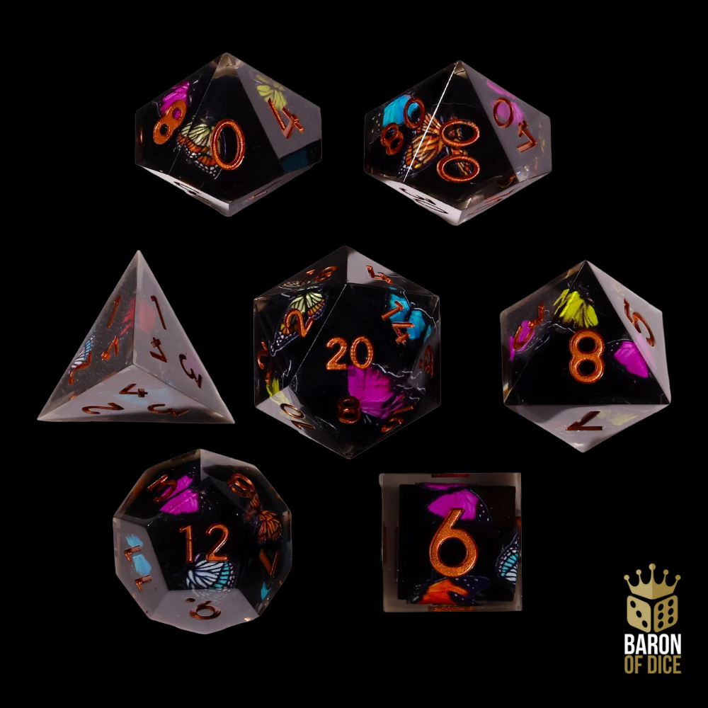 Baron of Dice: RPG Dice Set (7) - Black Butterfly